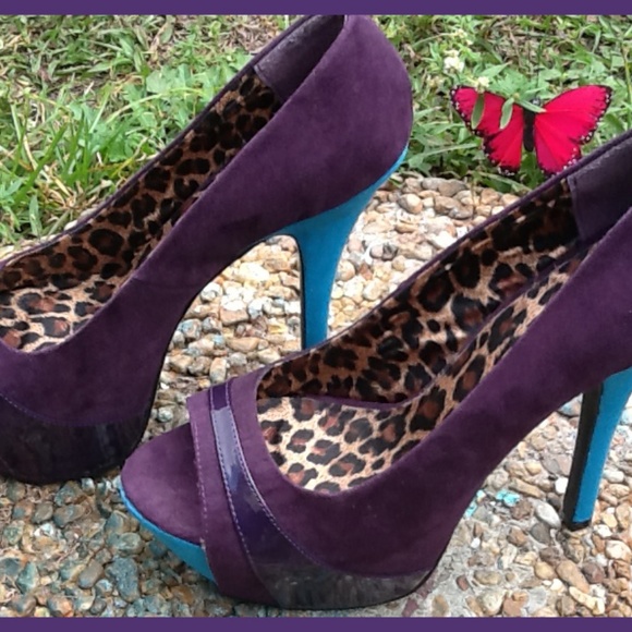 QUPID PURPLE-BLUE PEEP TOE PUMP - Picture 3 of 5